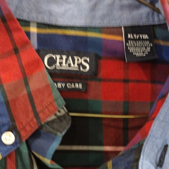 Chaps Men's Vibrant Blue And Red Plaid Button-Down Shirt XLT - Picture 2 of 6